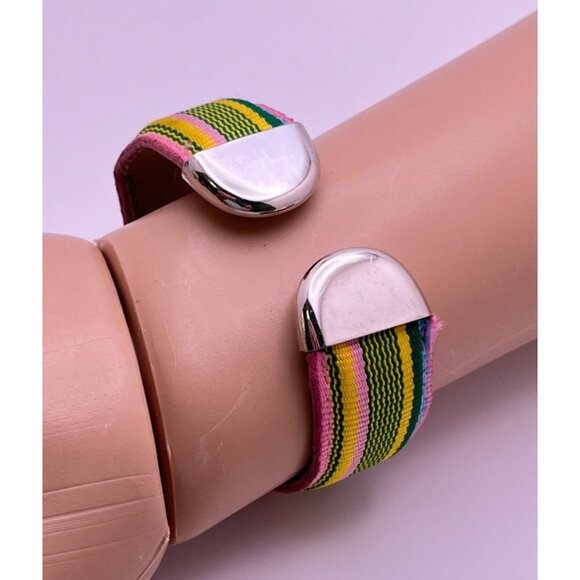 Geneva Elite Womens Watch Rainbow Cuff Bracelet Colorful Striped Fabric Band - Picture 4 of 7